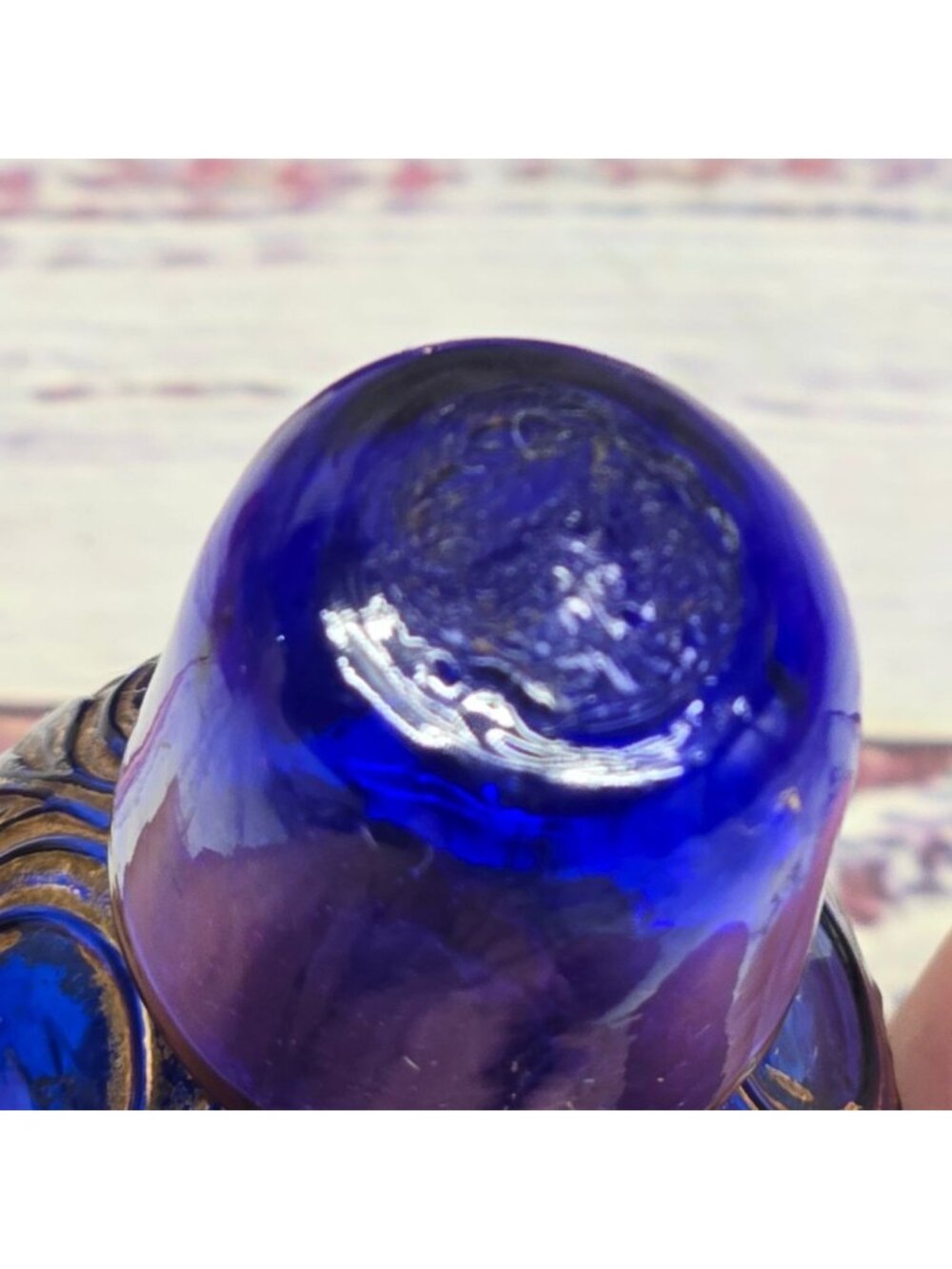 Vintage Cobalt Blue bohemian glass perfume bottle Hand-Painted Gold Floral - Picture 11 of 16